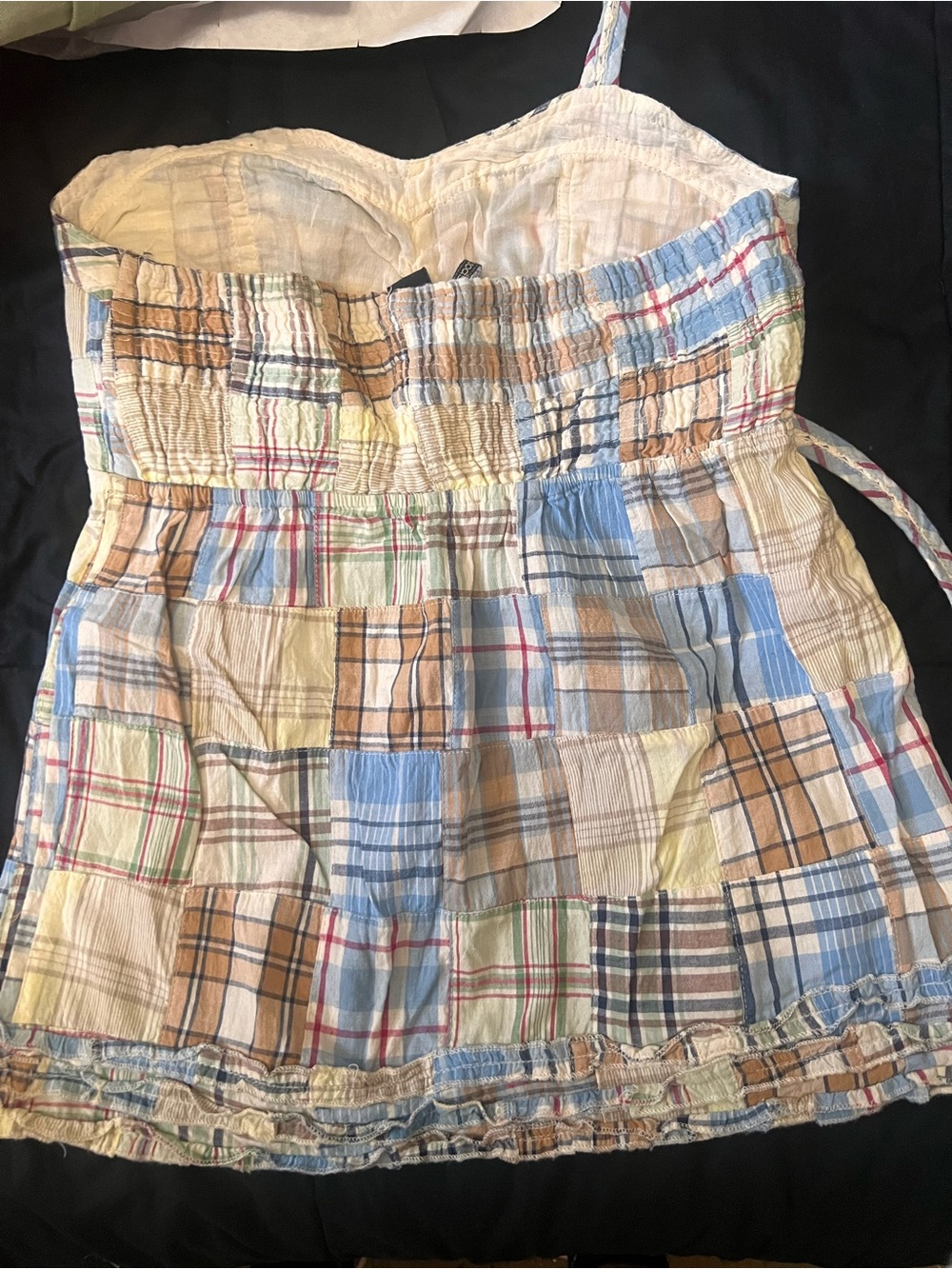 Patchwork Plaid Spaghetti Strap Tank Top - Multicolor - Picture 3 of 4